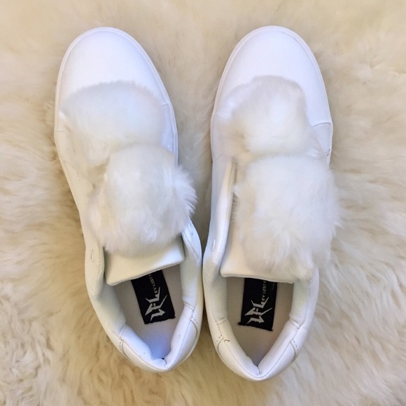 LFL White Faux Fur Pompom Sneakers - Picture 2 of 7